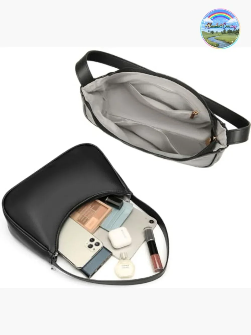 Vegan Leather Hobo Sling Tote Handbag with Zipper Closure